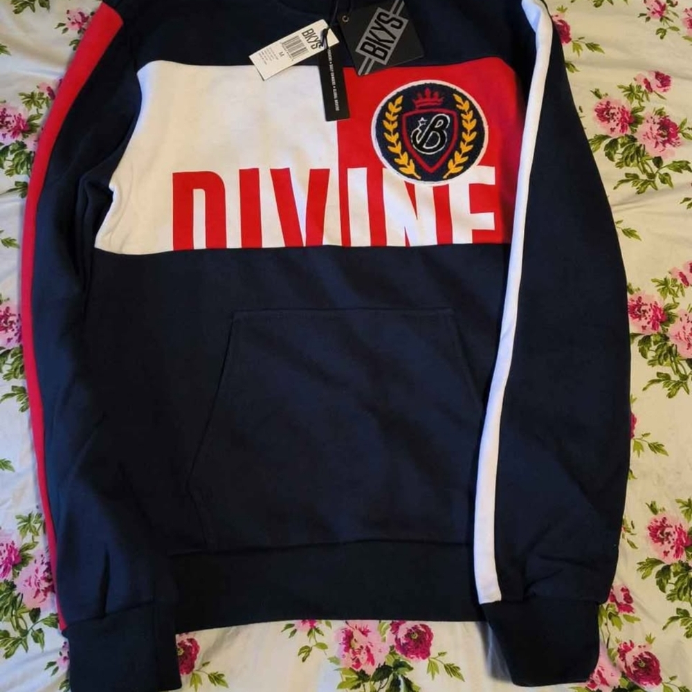 Bkys Divine Crest Colorblock Pullover Hoodie - Navy/Red/White